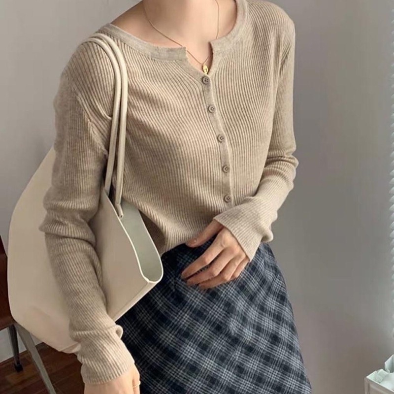 Áo cardigan len tăm cổ tròn (A9001)