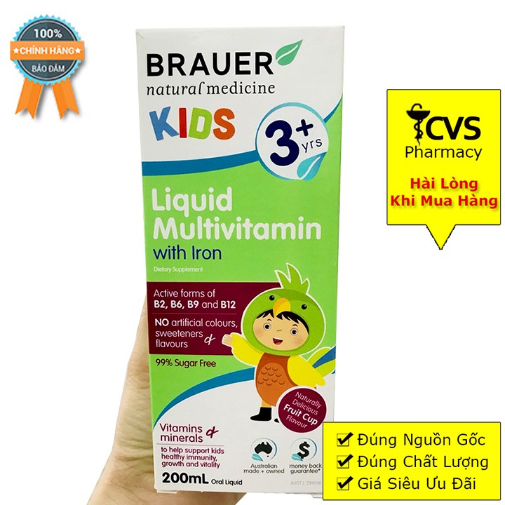 Siro Brauer Kids Liquid Multivitamin With Iron cho bé từ 3 tuổi chai 200ml