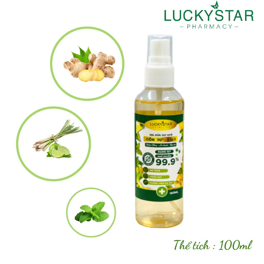 Xịt Khử Khuẩn 3 IN 1 Gừng Sả Chanh Bạc Hà Lucky Star - 100ml