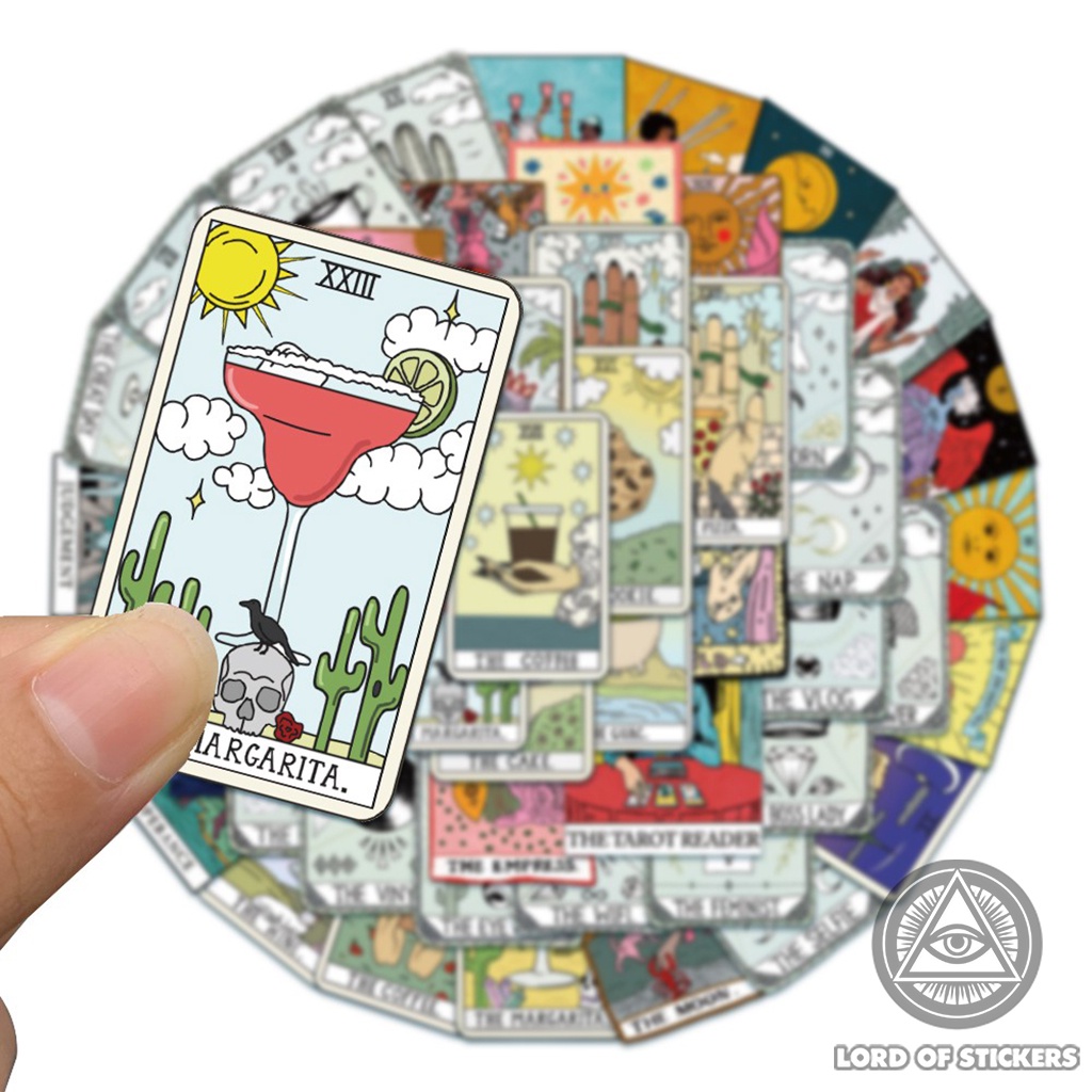 Set 50 Nhãn Dán Hình Lá Bài Tarot Sticker Chống Thấm Nước Trang Trí Mũ Bảo Hiểm, Laptop, Miếng Dán Sổ Dễ Thương