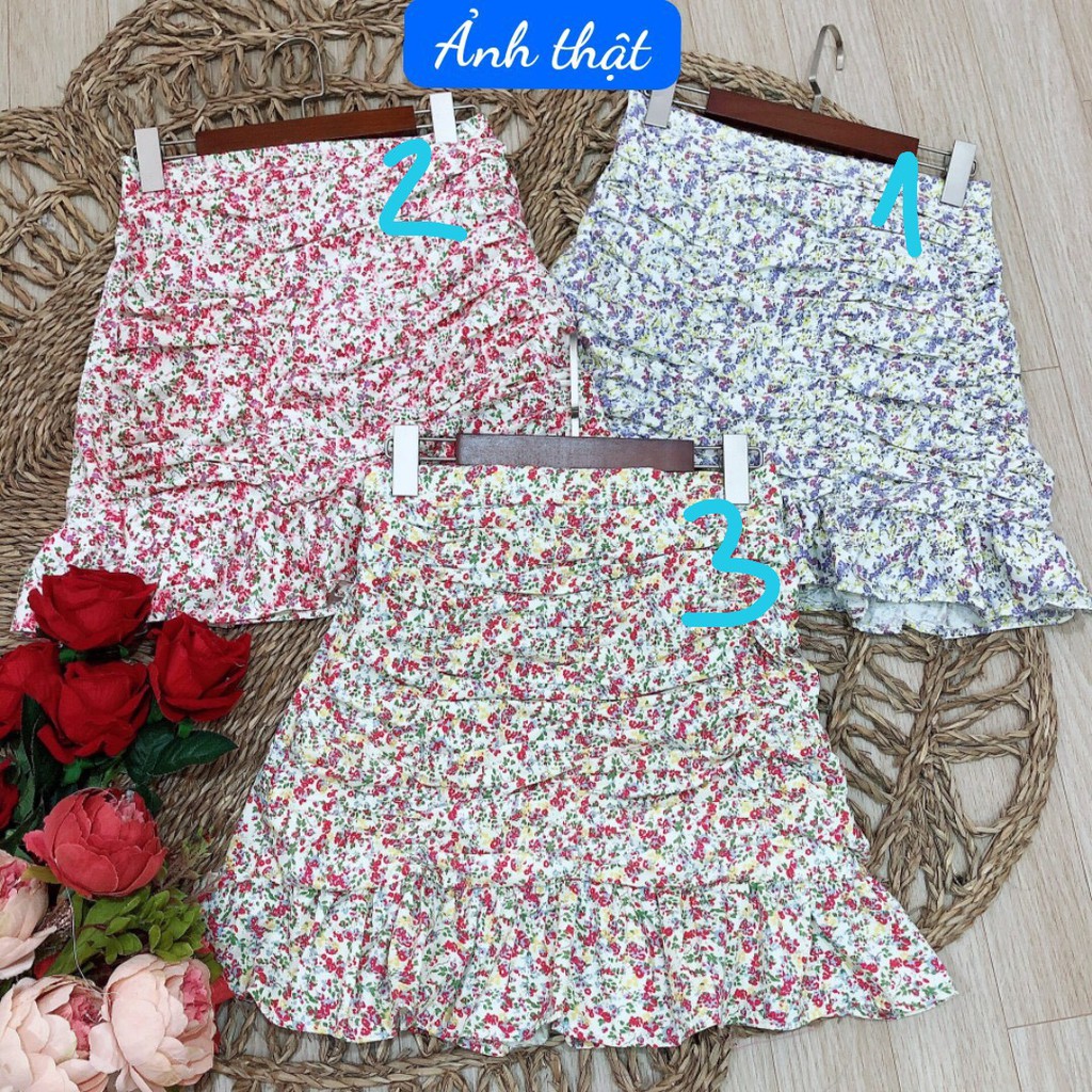 💃Chân Váy Nữ Hoa Nhí Nhúm Hông Vạt Bèo 3 màu | BigBuy360 - bigbuy360.vn