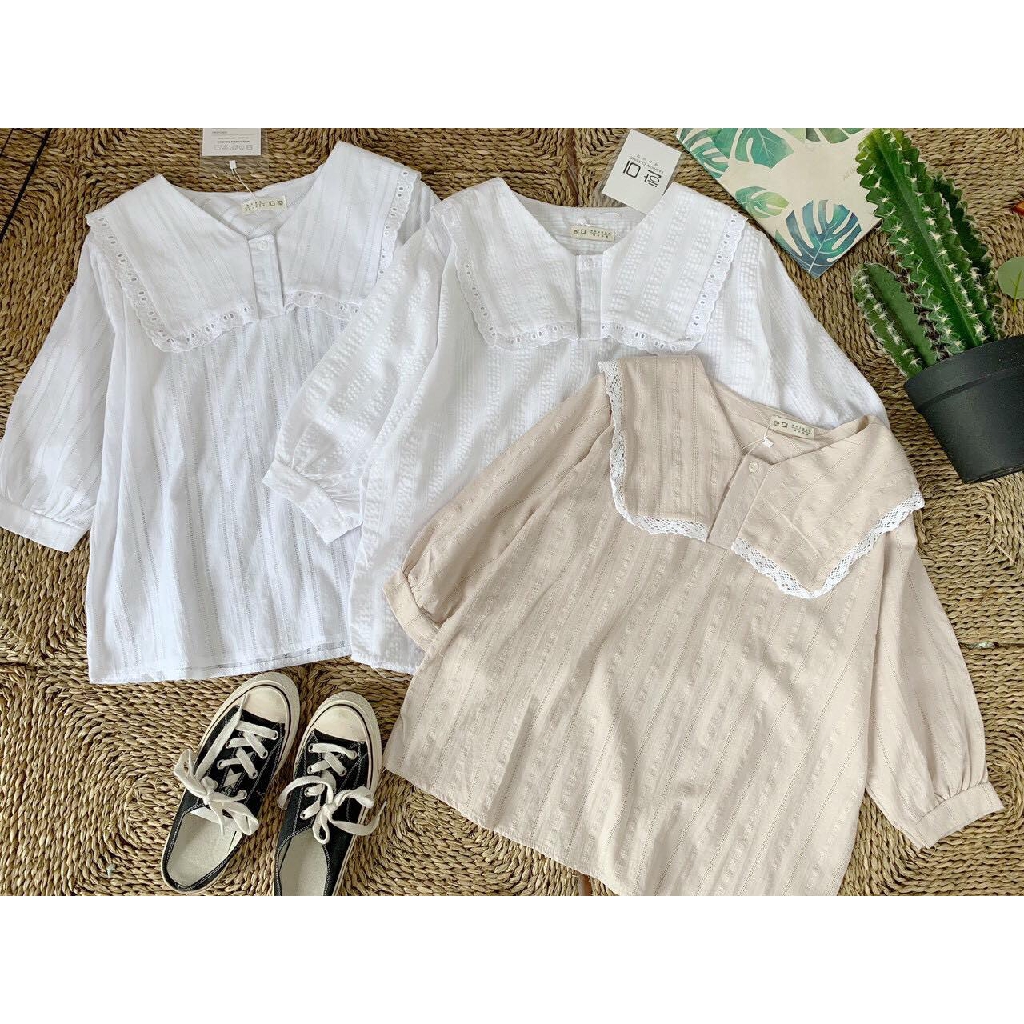 Áo thô cổ ren 2 màu 2204 ( có ảnh mẫu mặc)