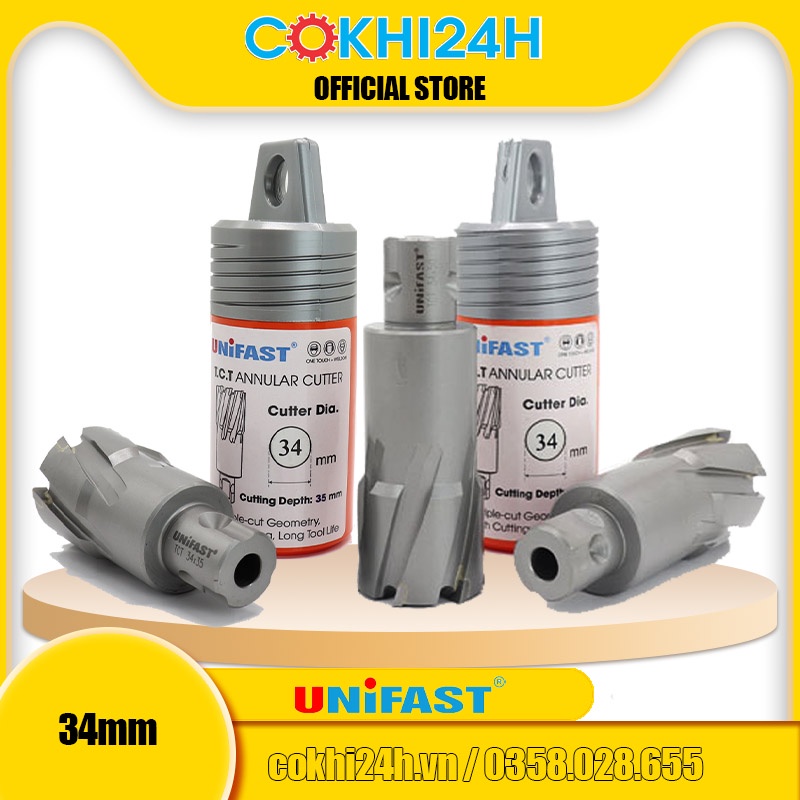 Mũi khoan từ rút lõi phi 34mm Unifast HSS 34x25 / TCT 34x35 / TCT 34x50