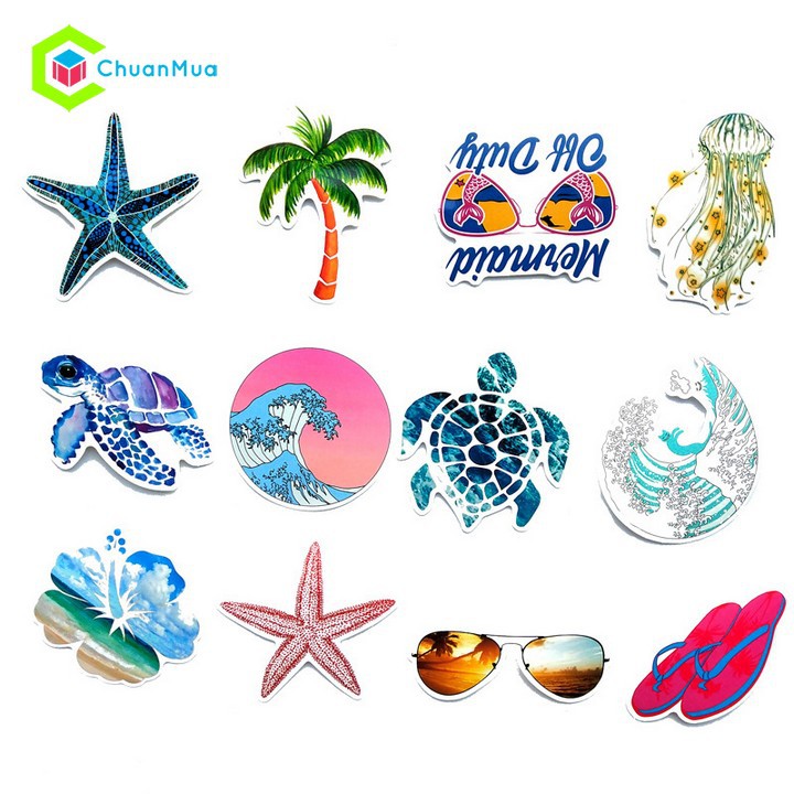 Set 50 cái Sticker 3D Chủ Đề Đại Dương Biển Cả, Rừng Rậm ( Hình dán Sticker dán nón bảo hiểm, dán xe, laptop,.. )