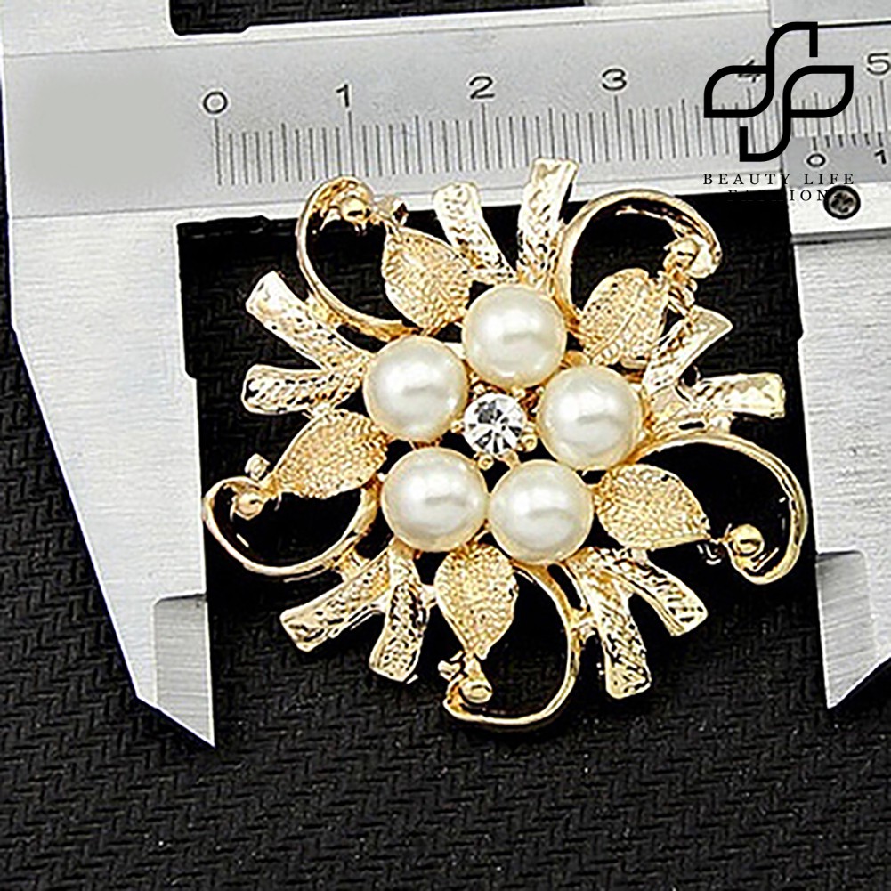 【NEW】Flower Brooch Pin Rhinestone Crystal Faux Pearl Bouquet Bridal Wedding Jewelry