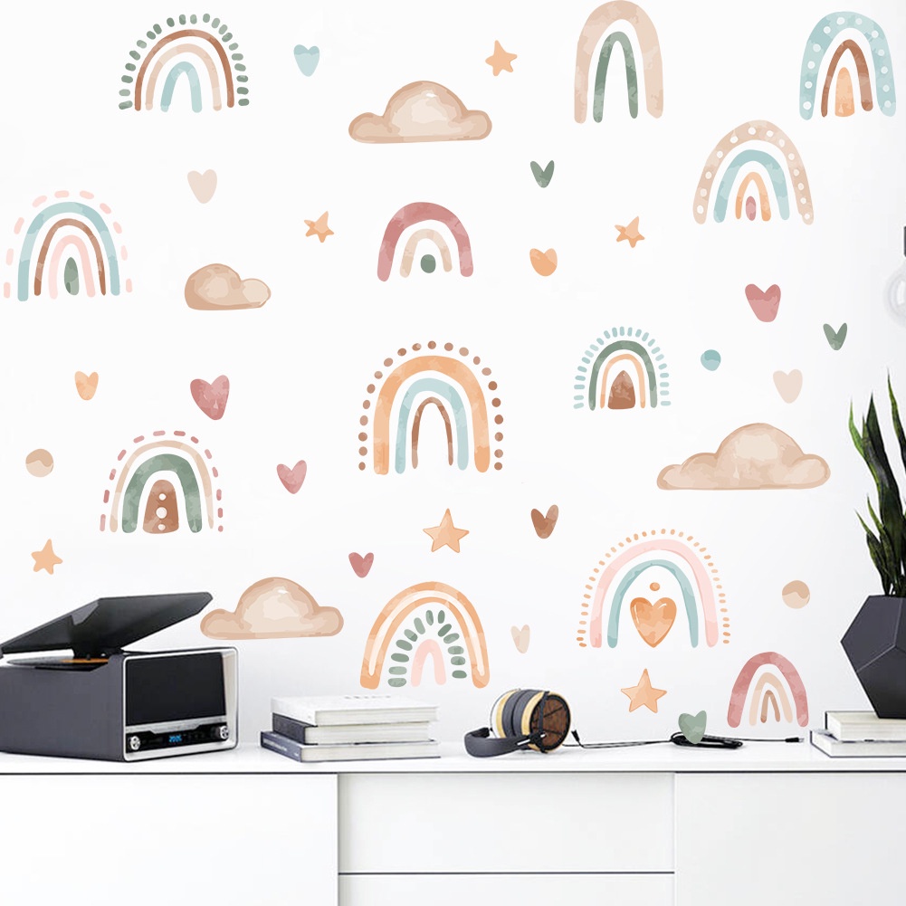Giấy Dán Tường Hình Cầu Vồng Hoạt Hình Dễ Thương Cho Phòng Trẻ Em