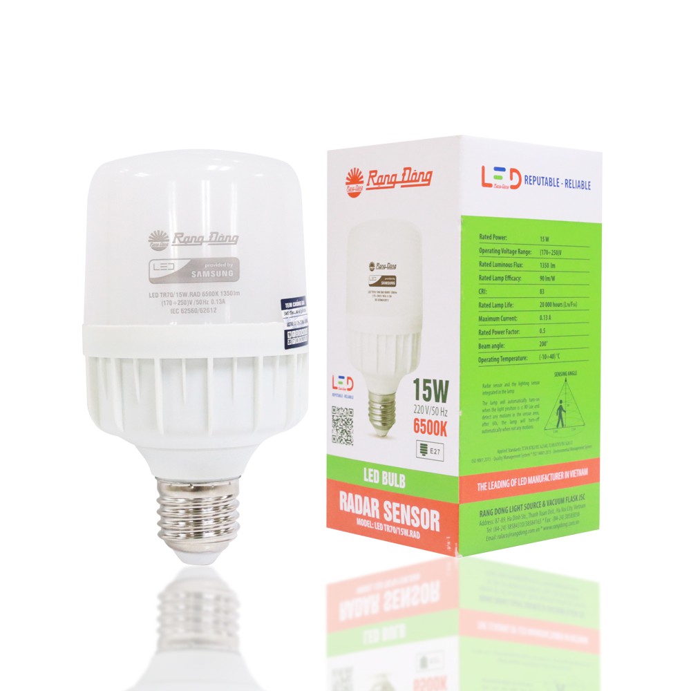 Bóng đèn LED BULB Cảm biến thông minh 15W - Bóng đèn LED Rạng Đông - Bảo hành 24 tháng