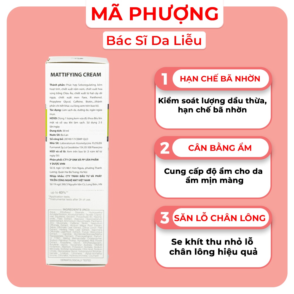 Kem kiểm soát dầu Floslek Mattifying Cream hạn chế bã nhờn và cung cấp độ ẩm cần thiết cho da