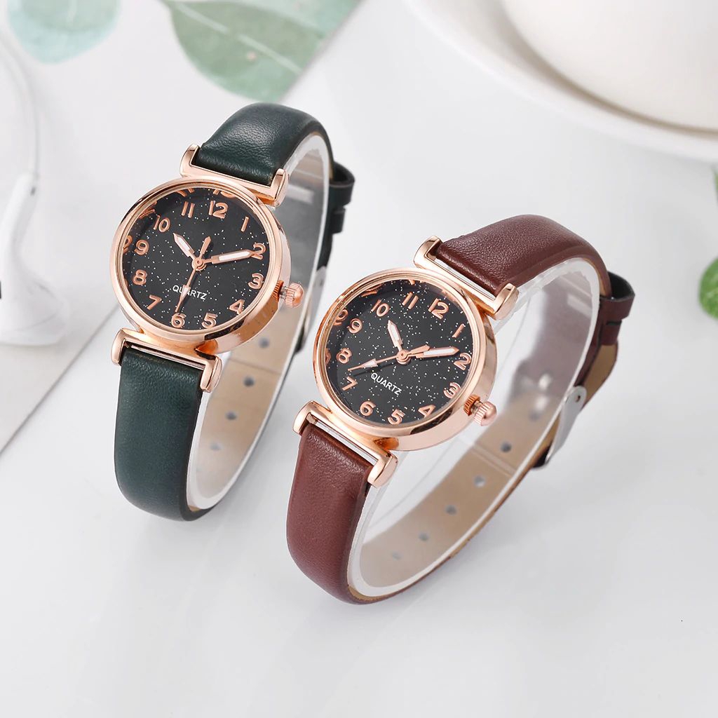 Đồng Hồ Đeo Tay Dây Da Mặt Ánh Sao Xinh Xắn Dành Cho Nữ