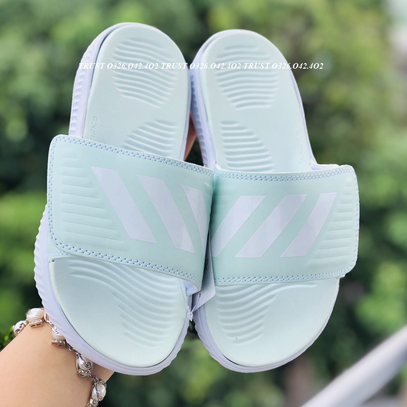 Dép Alphabounce adidas ❤️FREESHIP + FullBox❤️ quai ngang nam 3 sọc màu xanh sọc trắng chất xịn 1-1, đế dày nhẹ quai da