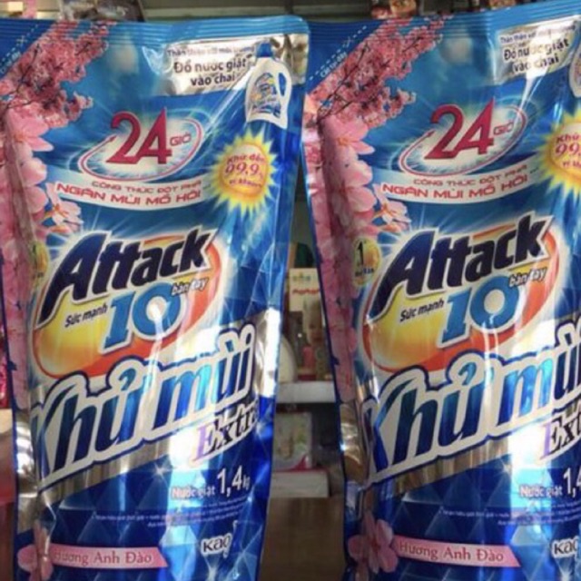 Nước giặt khử mùi hương hoa anh đào Attack túi 1,4kg