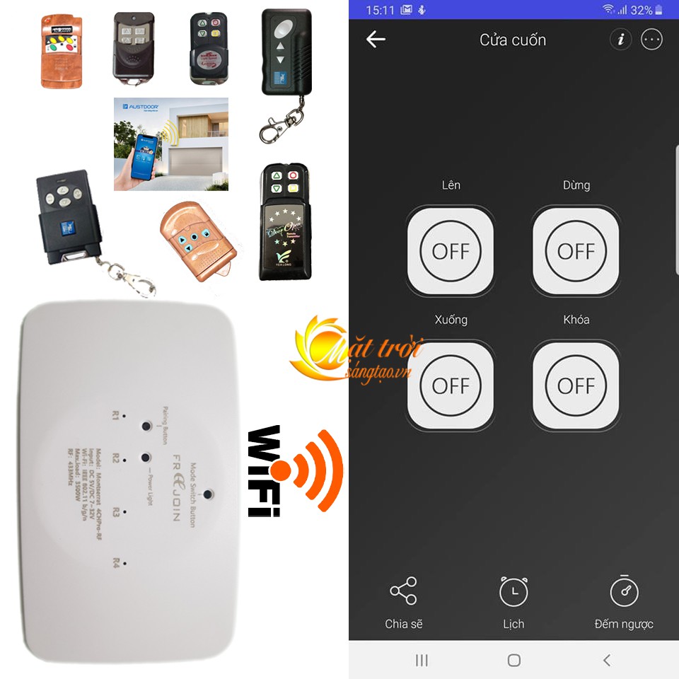 Bộ phát sóng điều khiển cửa cuốn bằng điện thoại Wifi Ewelink