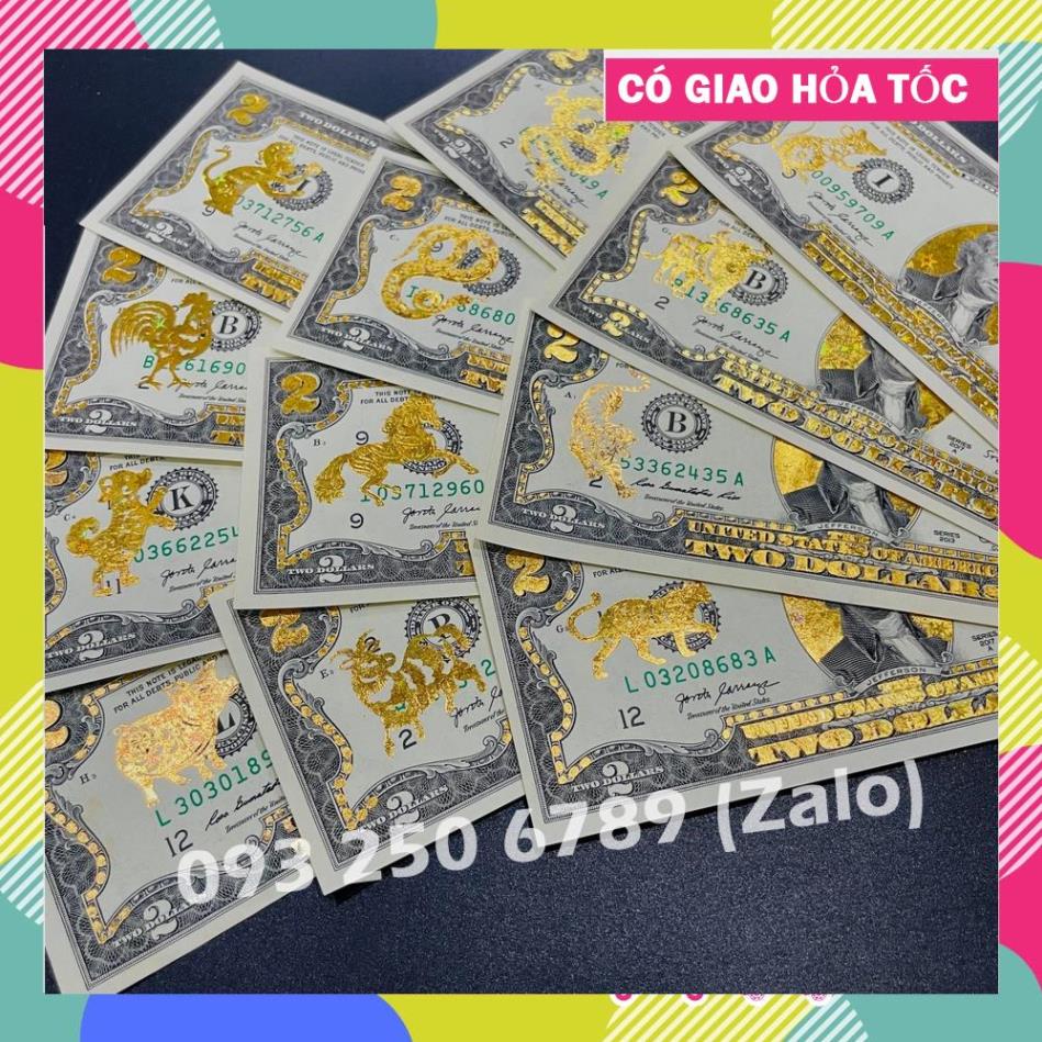Tờ Tiền 2 Usd 12 Con Giáp Mạ Vàng 3D Kèm Bao Lì Xì, Đô Sưu Tầm Lưu Niệm, Làm Quà Tặng  May Mắn