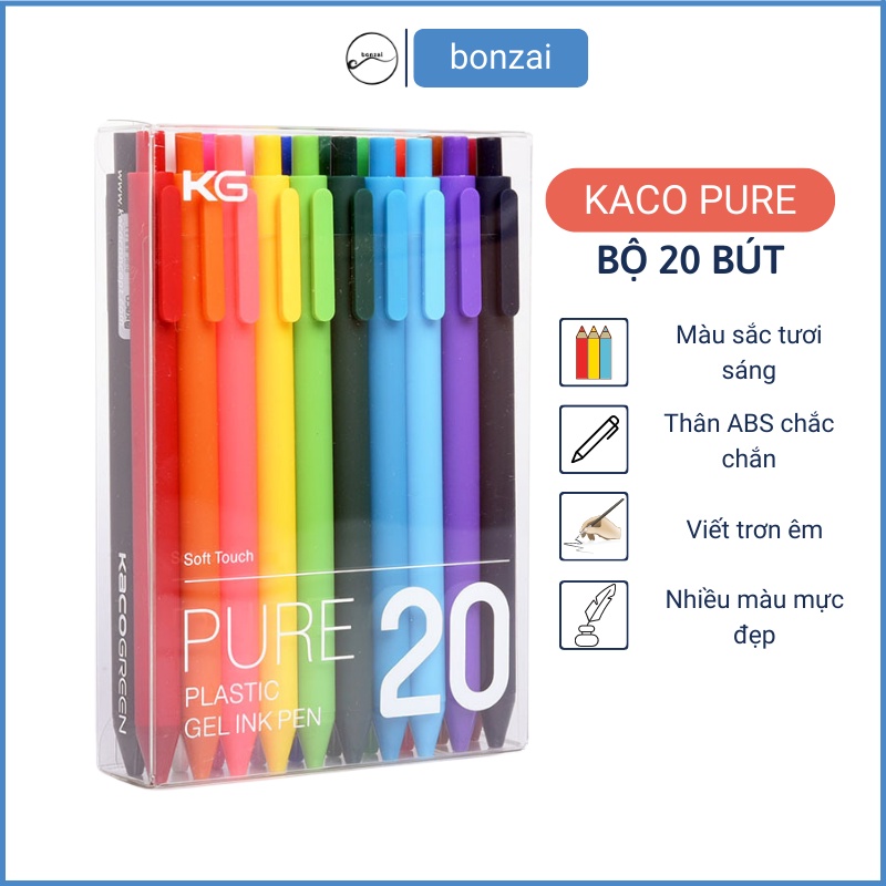 Bút bi gel KACO cao cấp bộ 20 bút mực nhiều màu ngòi 0,5mm