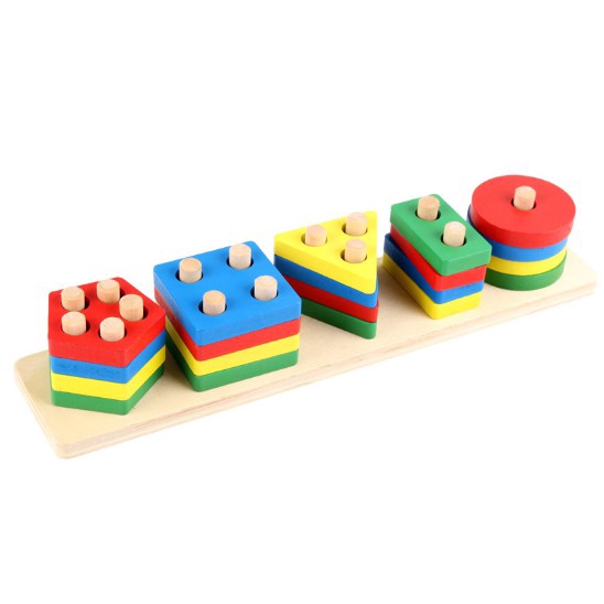 Đồ chơi thả hình 5 trụ thanh ngang mẫu 2 giáo cụ Montessori cho bé