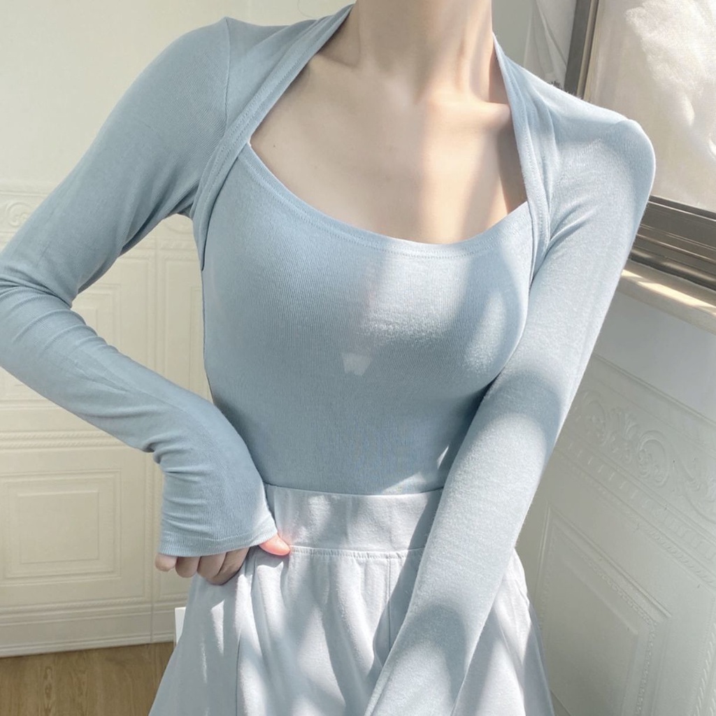 Áo thun COZOKC tay dài dáng ôm thời trang xinh xắn