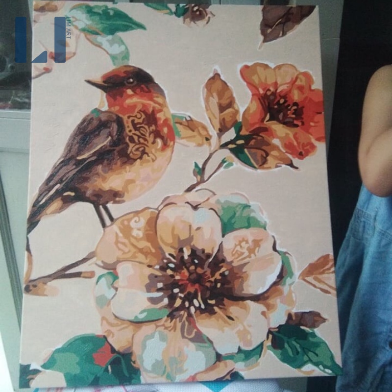 Tranh sơn dầu số hoá có khung LIM Art - Tranh tô màu theo số chim và hoa
