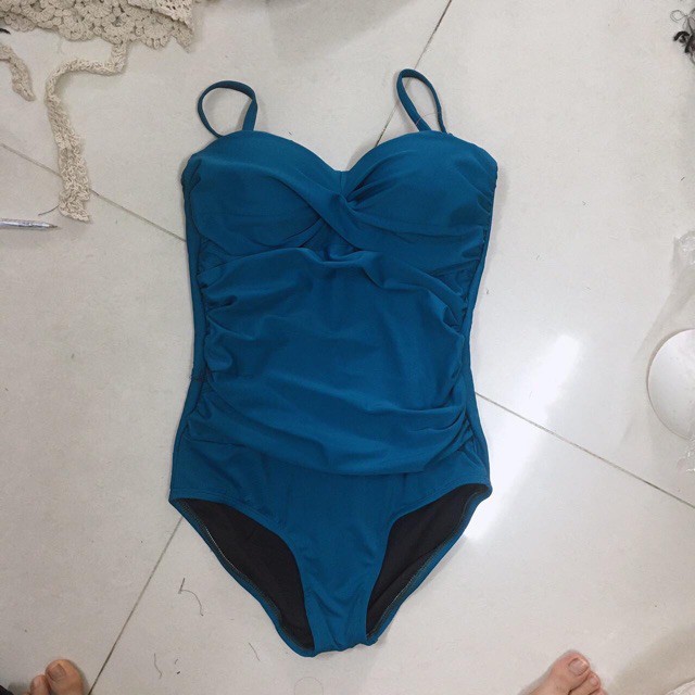 [HÀNG CAO CẤP + HÌNH THẬT] Bikini liền mảnh nhún bụng màu xanh cổ vịt kín đáo | BigBuy360 - bigbuy360.vn