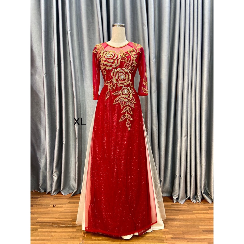 Áo Dài Mẹ, Áo Dài Sui GiaThiết Kế Vải Kim Sa Vẽ Kết Pha Lê Cao Cấp,Tạo Sự Sang Trọng Quý Phái Cho Các Mẹ Trong Ngày Cưới