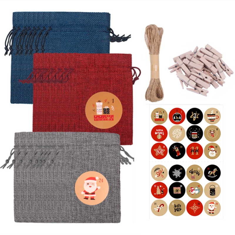 Set Túi Rút Đựng Quà Giáng Sinh 24 Ngày Đếm Ngược DIY