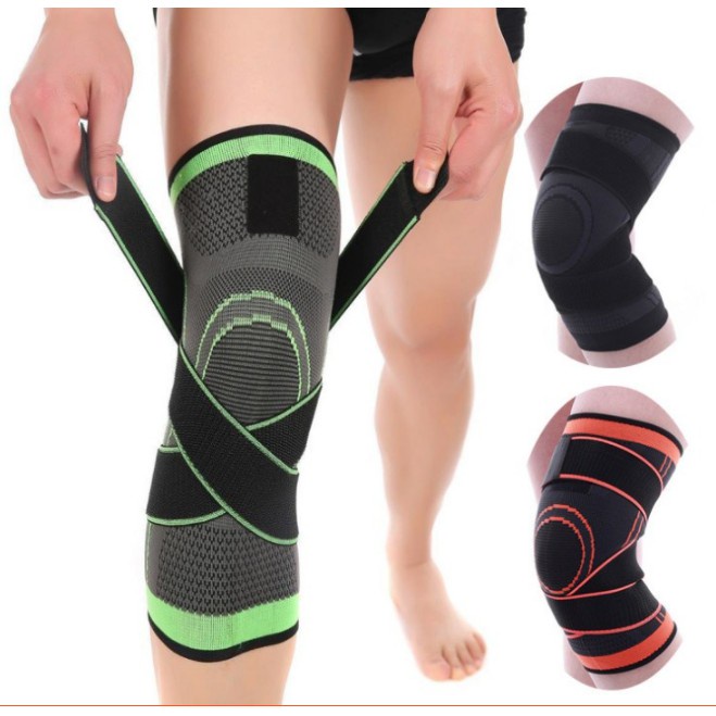 [Có Dây Cuốn] Băng Bảo Vệ Đầu Gối - Băng Gối Thể Thao Cao Cấp Màu Đen Xanh(1 chiếc)