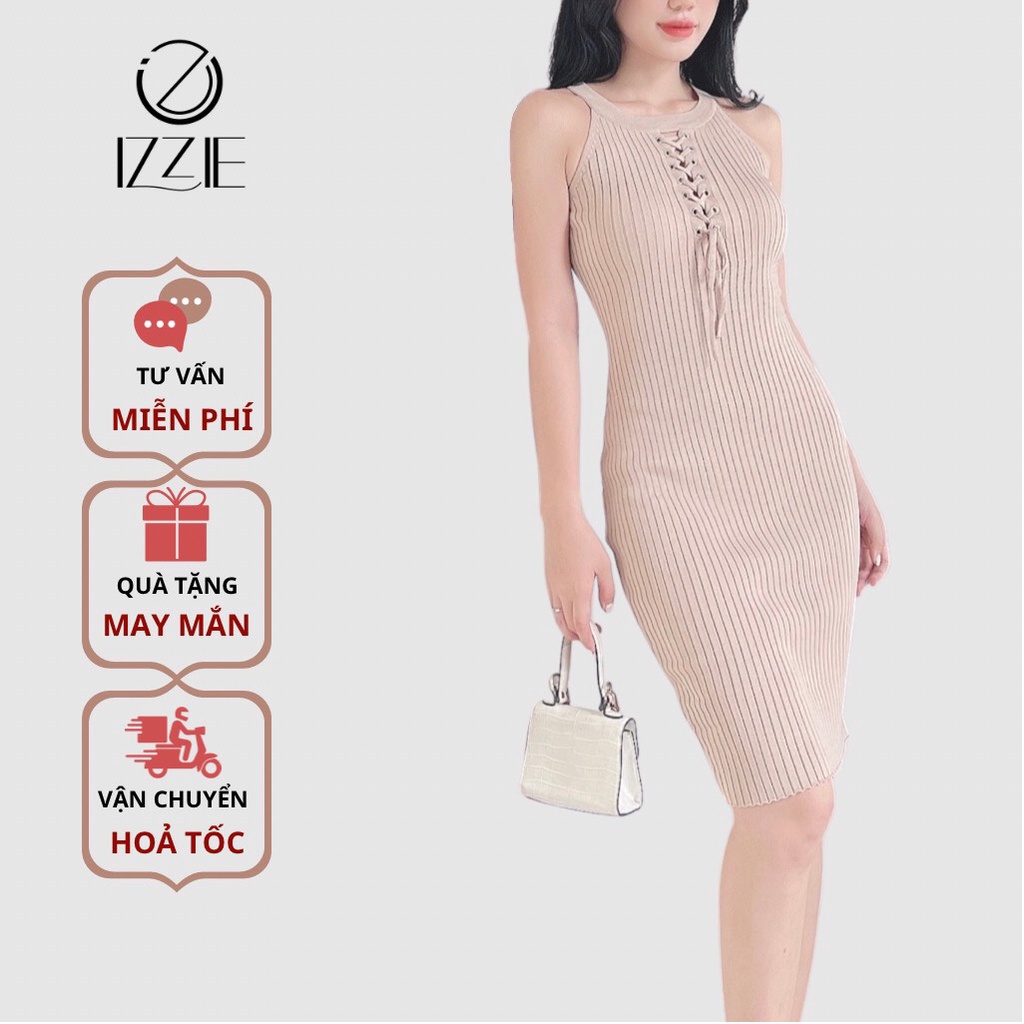 Váy body cổ yếm xương cá quyến rũ IZZIE VL398, chất len đanh dệt kim, màu sắc trendy 2022