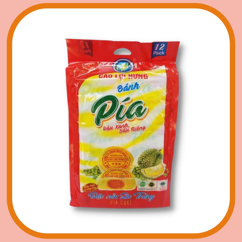 Bánh pía Sóc Trăng nhân đậu xanh sầu riêng, lá dứa sầu riêng Cao Lợi Hưng - Hộp 12 cái 1140g