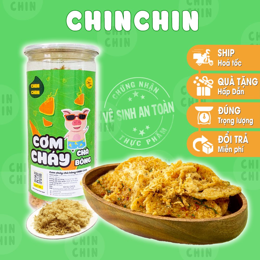 Đồ ăn vặt cơm cháy chà bông chiên mắm hành giòn trứng muối 300g ChinChin