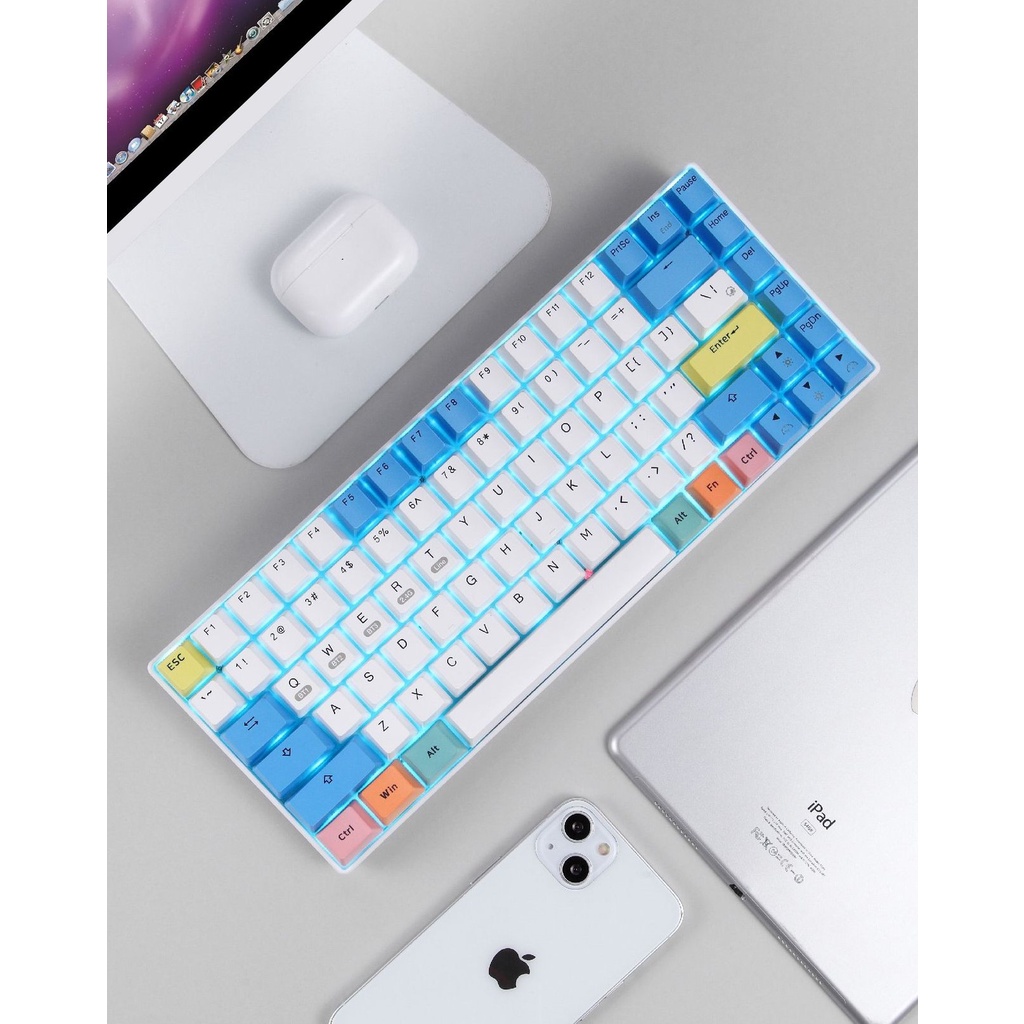 Bàn Phím Cơ Không Dây Bluetooth RF84 Keycap PBT Led RGB Blue Switch Layout 84 Phím Cao cấp Laptop PC Mac Tablet