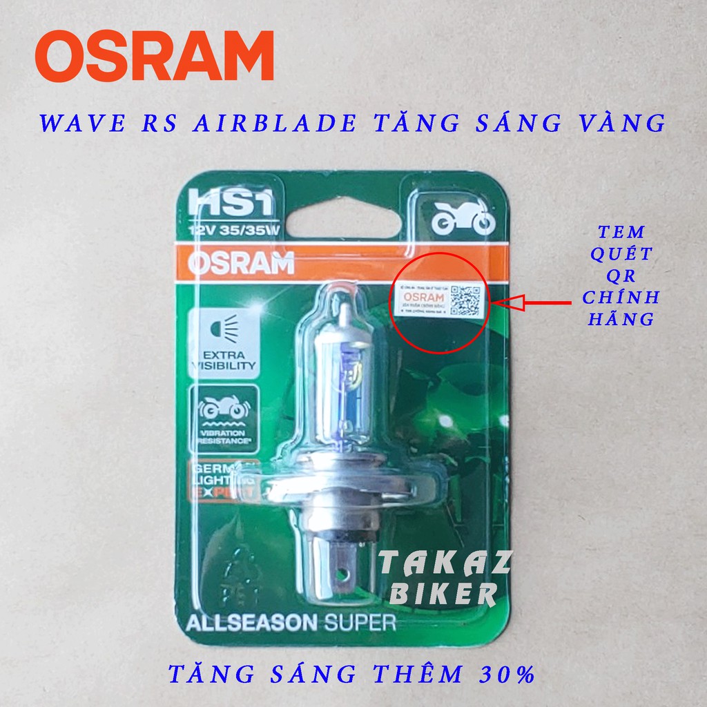 Bóng đèn HAL OSRAM HS1 Air Blade, Wave RS , Exciter , Vison tăng sáng phá sương màu vàng nắng 64185ALS-01B 35/35W 12V