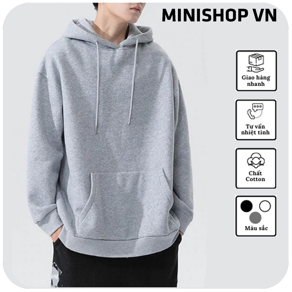 Áo hoodie nỉ trơn nam nữ chất nỉ bông mềm mịn dáng rộng thoải mái