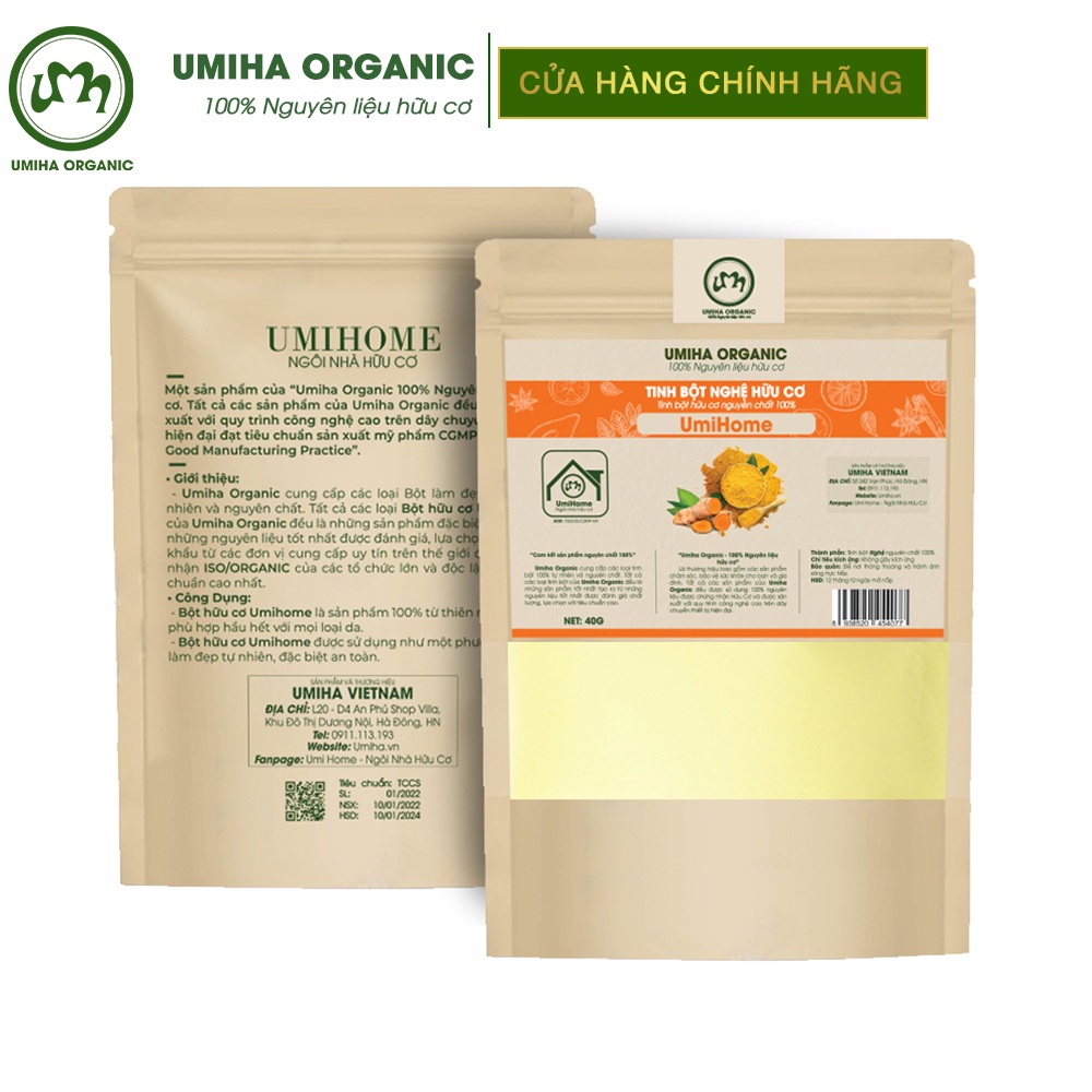 Tinh bột Nghệ đắp mặt nạ hữu cơ UMIHA nguyên chất 40G | Turmeric Powder 100% Organic