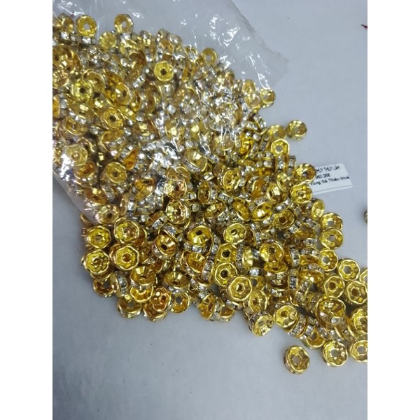 Bịch 500 bánh xe tròn dẹt đính hạt pha lê 8mm làm vòng