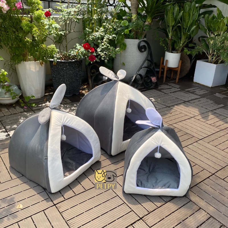 (Ảnh thật) Nhà tai thỏ cho thú cưng, nhà bông ấm áp cho chó mèo có thể tháo rời đệm lót để vệ sinh dễ dàng