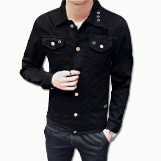 áO Khoác jean Áo Khoác Nam Jean Đen áO Bò Nam đen trơn ao khoac Jeans nam của ShopThunsi