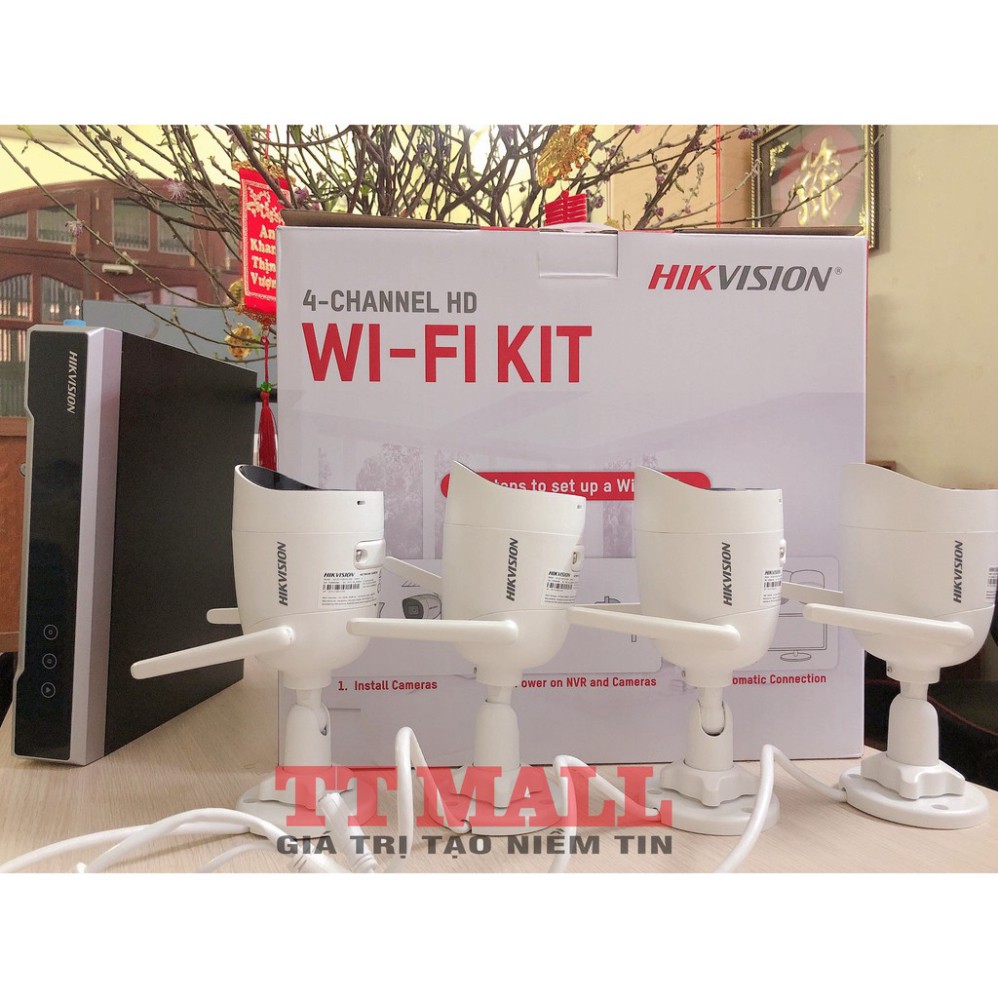 Trọn bộ 4 camera ip wifi không dây hikvision NK42W0 chính hãng Full HD 1080p- Bảo hành 2 năm