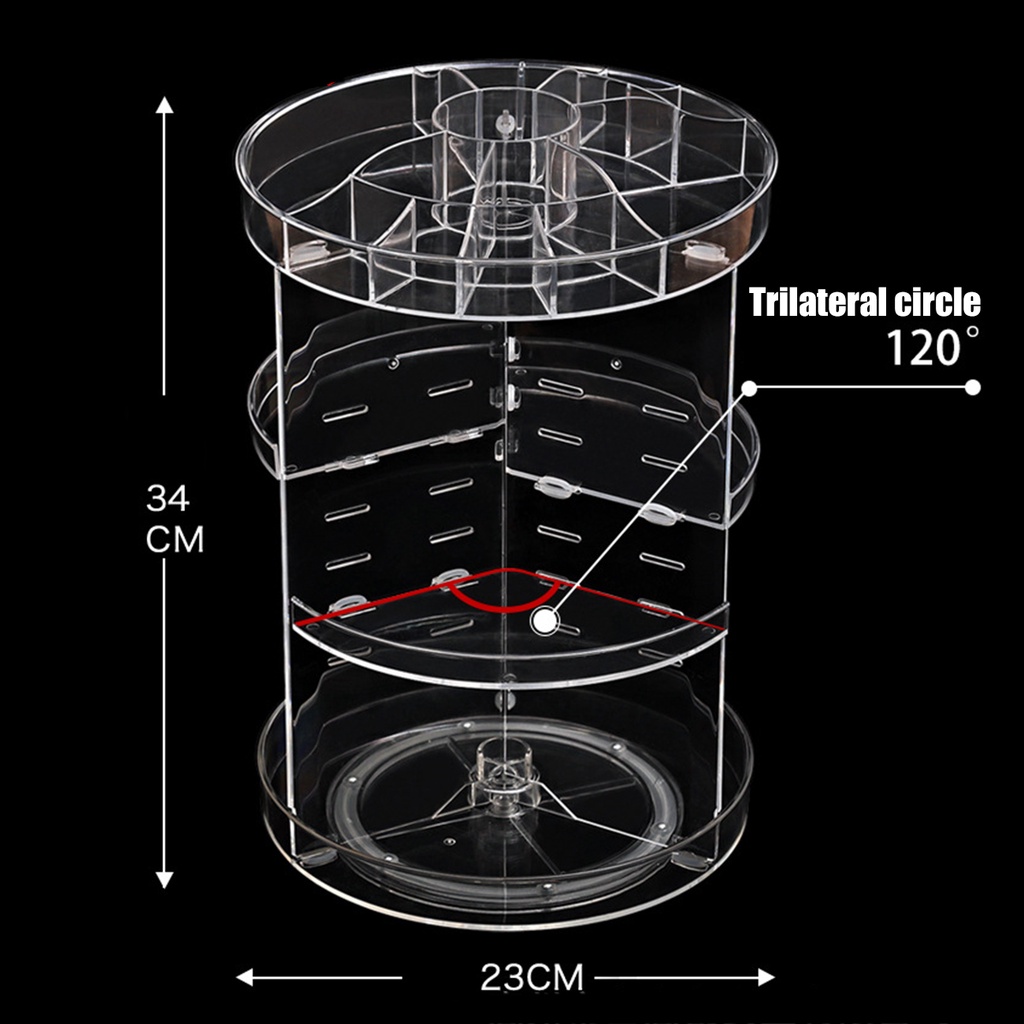Hộp đựng mỹ phẩm JUJIAJIA làm từ acrylic có thể xoay 360 độ để bàn trang điểm