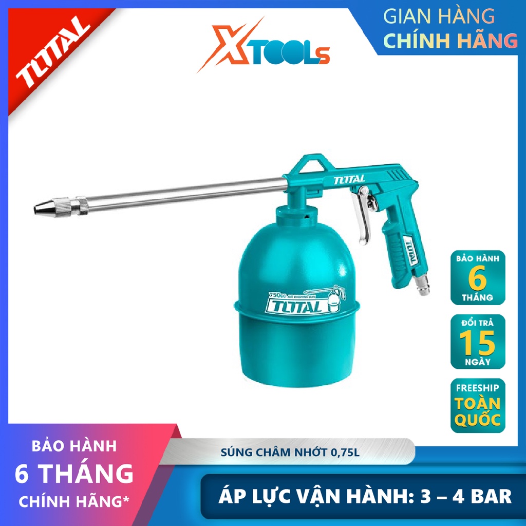 Súng xịt thổi khí TOTAL TAT20751 súng châm nhớt 3-4bar (43.5-58 psi), 180l/phút (6.3cfm), Chiều dài vòi 215mm(8-1/2&quot;″)