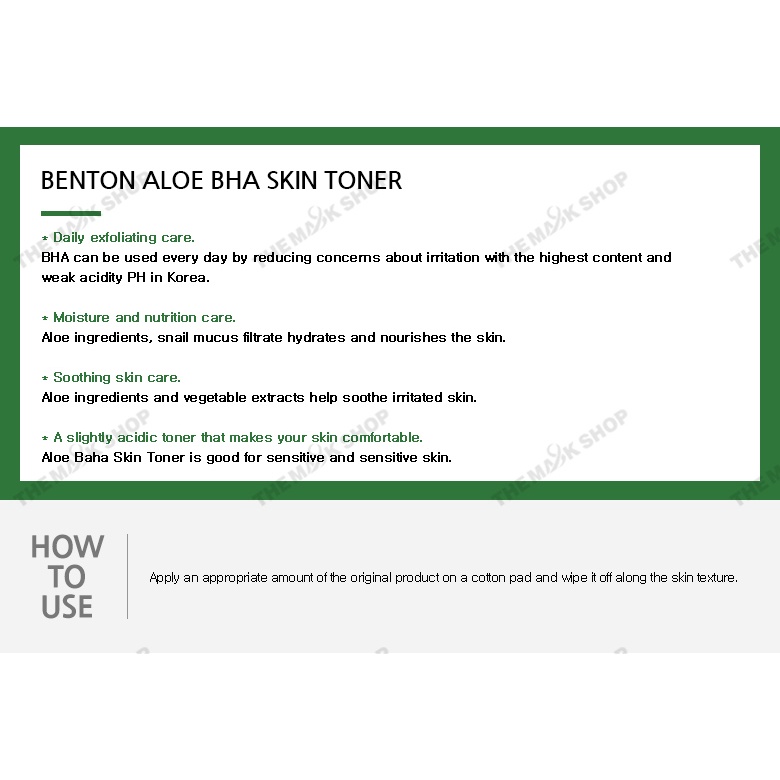 Toner BENTON BHA từ lô hội dung tích 200ml