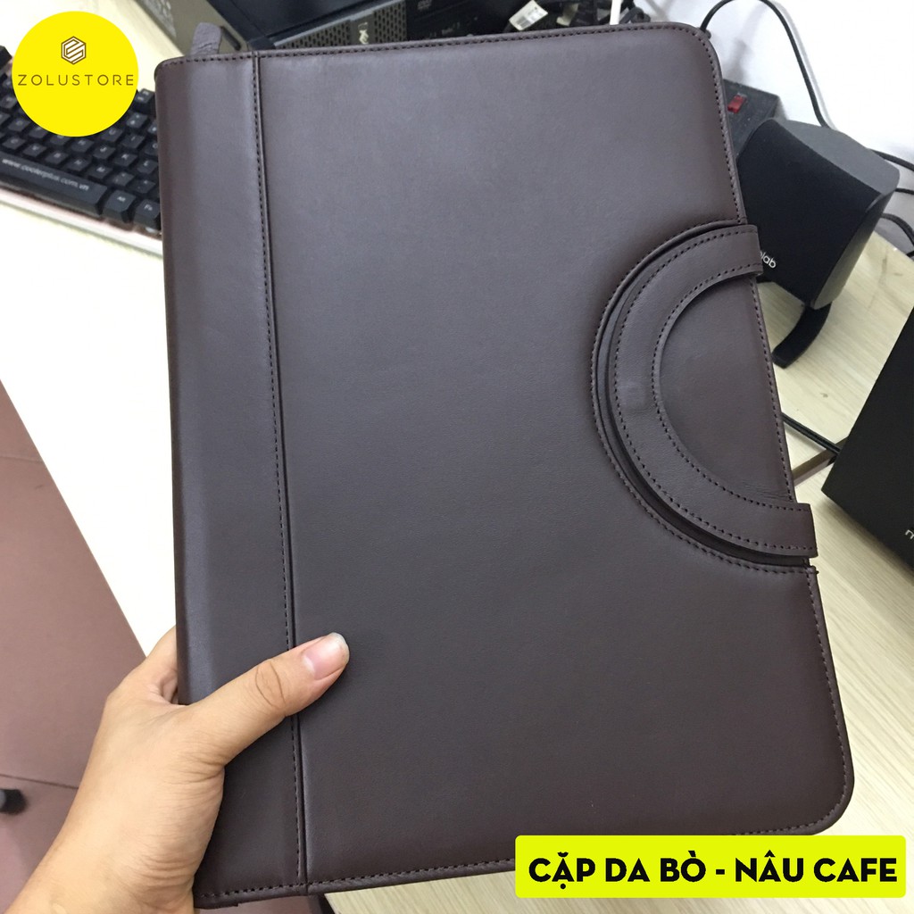 Cặp đa năng da bò 100% đựng tài liệu hồ Sơ Ipad giấy A4 đa năng nhiều ngăn ( tặng máy tính + tệp A4 + túi hồ sơ trong) | WebRaoVat - webraovat.net.vn