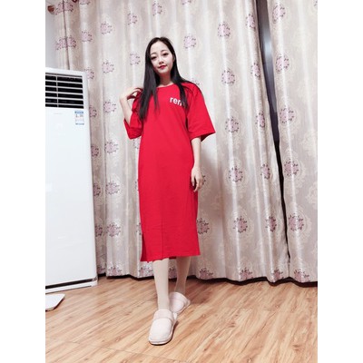 Đầm thun suông rộng chất cotton thoáng mát màu đỏ có ảnh thật | BigBuy360 - bigbuy360.vn