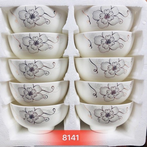 BỘ 10 CHÉN SỨ HOA VĂN CAO CẤP - CHÉN SỨ TRÁNG MEN màu sắc siêu đẹp