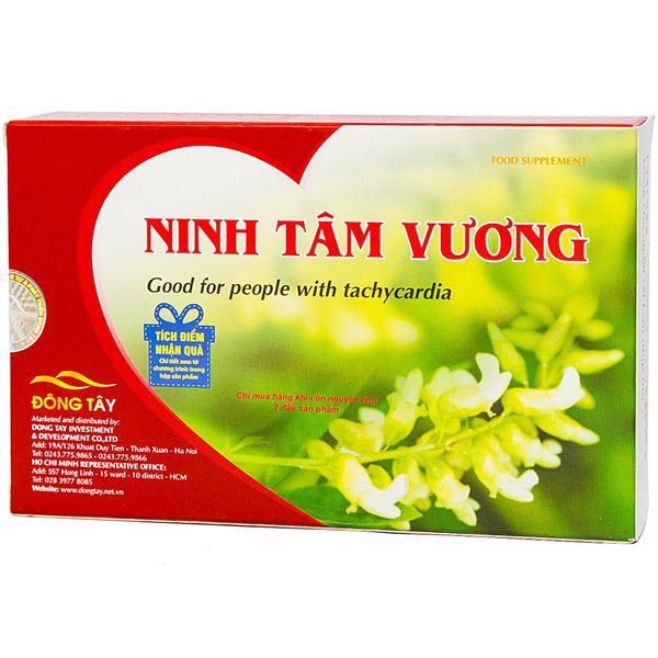 NINH TÂM VƯƠNG - Ổn định thần kinh tim, giảm kích thích cơ tim · Tăng cường máu tuần hoàn, tiêu huyết khối ngăn xơ vữa