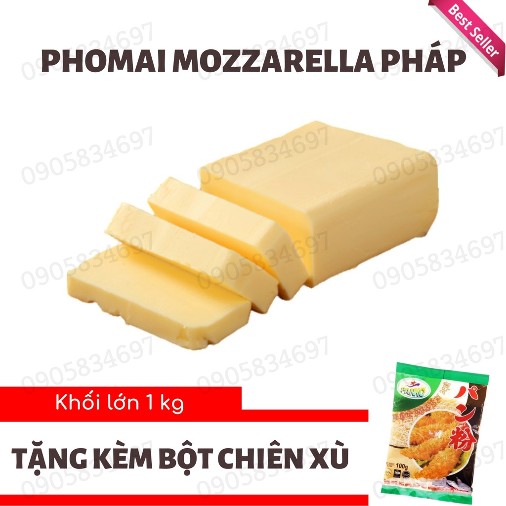 Phô Mai Mozzarella Pháp KHỐI LỚN 1KG - Làm Phomai Que, Pizza, Hot Dog, Phủ Tokbokki