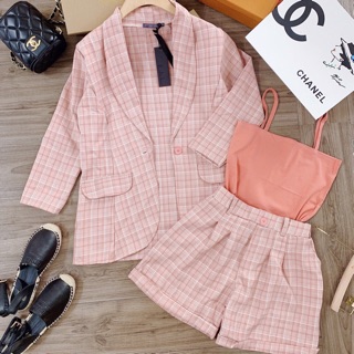 Set vest kẻ 3 chi tiết