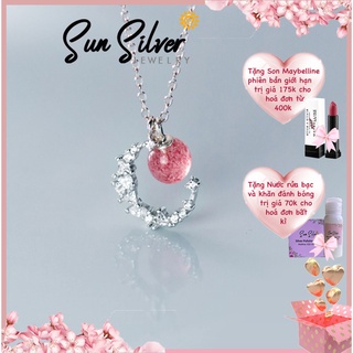 Dây Chuyền Nữ Bạc 925 Crescent Moon Cùng Đá Thạch Anh Hồng Thời Trang Cao Cấp Sun Silver