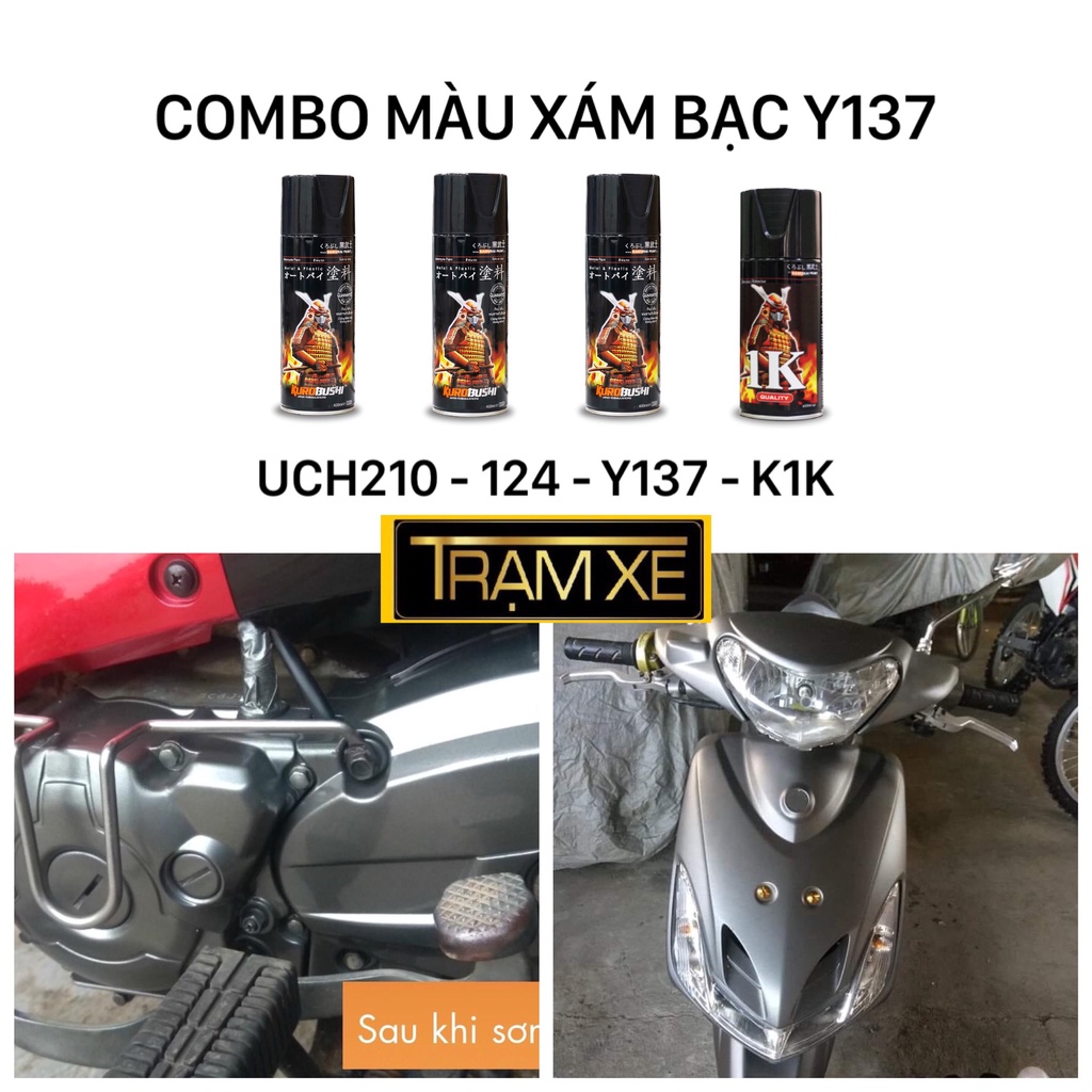 COMBO sơn xịt Samurai màu xám bạc Y137 (màu lốc máy Yamaha) gồm 4 chai