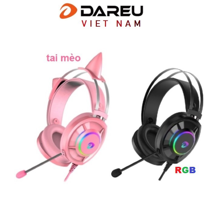 Tai nghe Gaming Dareu EH469 Queen 7.1 RGB Led - Hồng Pink Có Tai Mèo