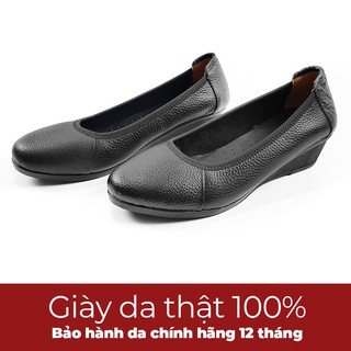 Giày đế xuồng nữ cao 3cm đế mềm, da thật 100% 3P21 (Đen)