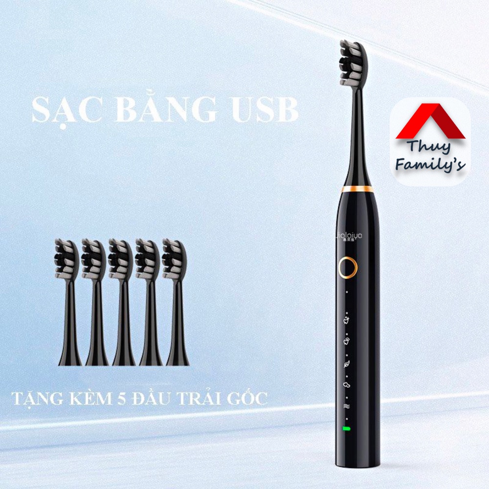 Bàn chải điện tự động 5 IN 1 cao cấp JIALAIYA X100, Bàn chải đánh răng lông mềm - tặng 5 đầu bàn chải